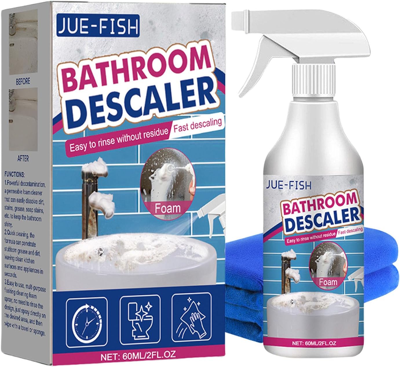 Lanenow Jue-Fish Bathroom Descaler Foam Cleaner - Stubborn Stains Remover, Fresh Scent, All Purpose Bubble Spray (1pcs)