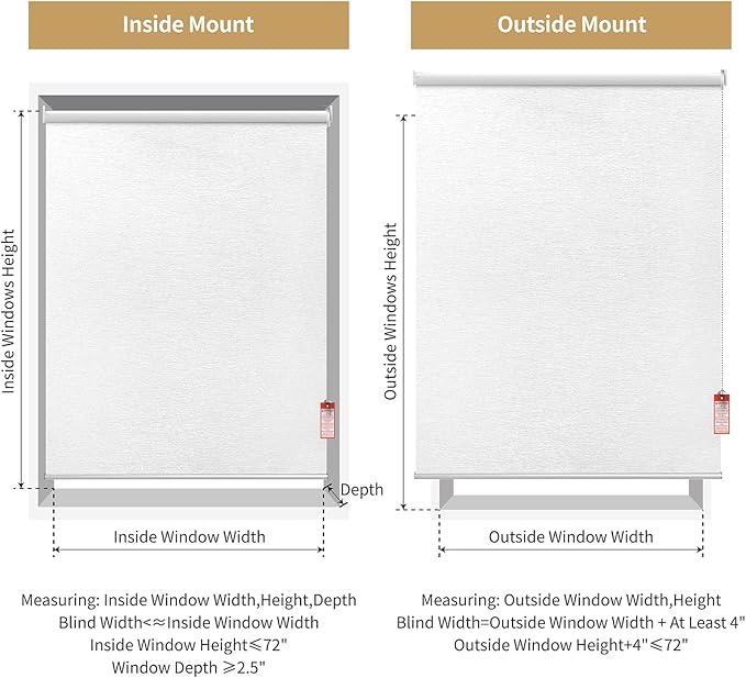 ALLBRIGHT 100% Blackout Roller Blinds Woven Shades with Striped Jacquard, Cordless Window Shades, UV Protection Fabric, Easy-Install for Indoor Home & Office, White, 23" W x 72" H