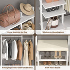 Aheaplus 8FT Closet Organizer with 6-Drawers, 96'' Wood Organizer with Storage, Clothing Rack Wardrobe Closet Garment Rack for Hanging Clothes, Bedroom, White