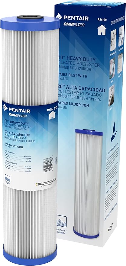 Pentair OMNIFilter RS6-20 Sediment Water Filter, 20-Inch, Whole House Heavy Duty Big Blue Pleated Replacement Cartridge, 20" x 4.5", White