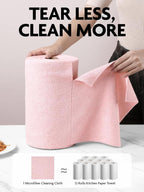 Fantasticlean Microfiber Cleaning Cloth Roll -150 Pack, Tear Away Microfiber Towels, 12" x 12", Reusable, Washable, Ultra Absorbent Dishcloth for Home Supplies, Car, Pet, Kitchen (Pink & Grey)