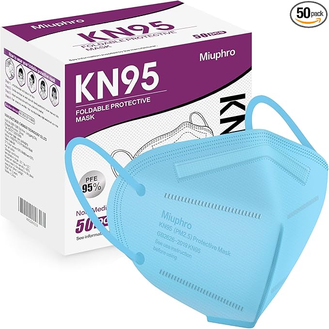 Miuphro KN95 Face Mask 50 Pack, Disposable Respirator Masks, 5 Layer Design Safety Mask for Protection, Ideal for Men and Women (Blue)