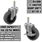 3-Inch Swivel Stem Caster for Rubbermaid Mop Bucket Utility Cart, 7/16-Inch Stem Diameter Rubber Wheel Set of 4, Heavy Duty TPR Weber Grills Shop Vac Replacement Wheels