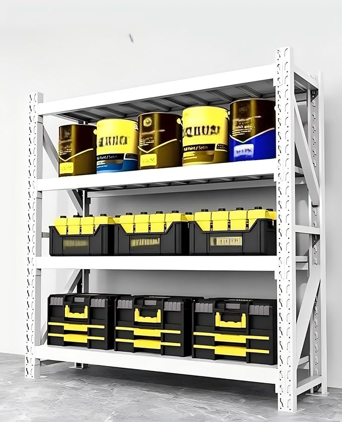 Storage Shelves Heavy Duty, Metal Garage Shelving Units, 4 Tier Storage Rack Shelf, Steel Industrial Shelving, Adjustable Standing Shelf for Basement/Warehouse (White, W59.06*D19.69*H78.74)