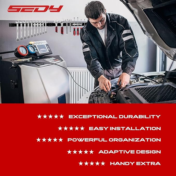 SEDY 7-Piece 12" Magnetic Tool Holder Storage Organizer, Garage Wall Mount Rack Organization Strip Power Magnet Organizers Mounted Workbench Board Slatwall Van Hanger