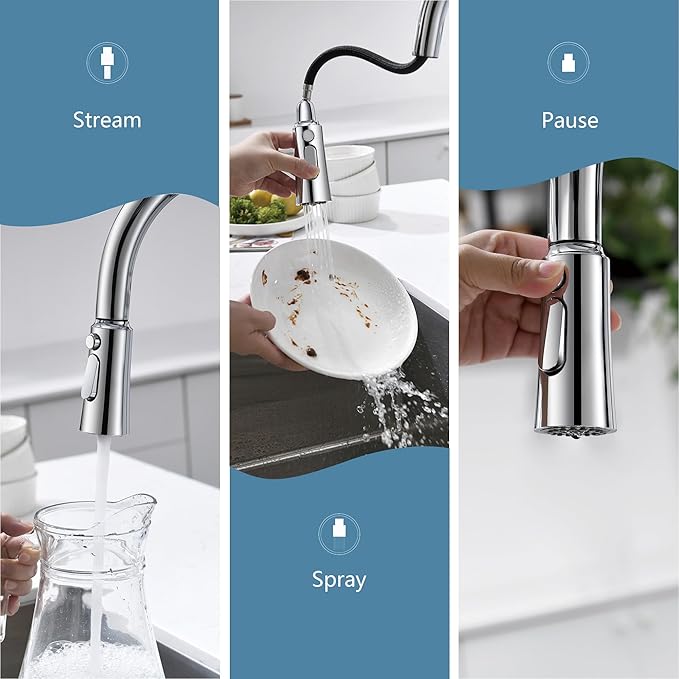 Polished Chrome Kitchen Faucets Solid Brass High Arc One-Handle Kitchen Faucet with Pull Down Sprayer,Kitchen Sink Faucets with Escutcheon