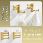 Angle Simple Towel Hooks Swivel, SUS 304 Stainless Steel 3 Arms Foldable Hand Towel Holder, Coat Hooks, Brushed Gold, 2 Pack