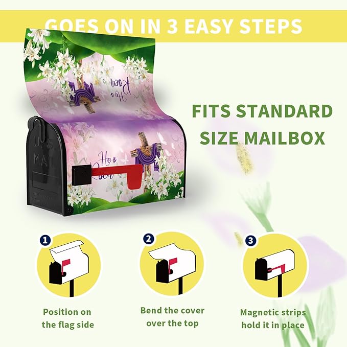 Easter Mailbox Covers Magnetic Large Size Cross Religious He is Risen Mailbox Post Cover Oversized Spring Lilies Floral Mailbox Wraps Waterproof Mailbox Decor for Garden Yard 21x25.5 Inch