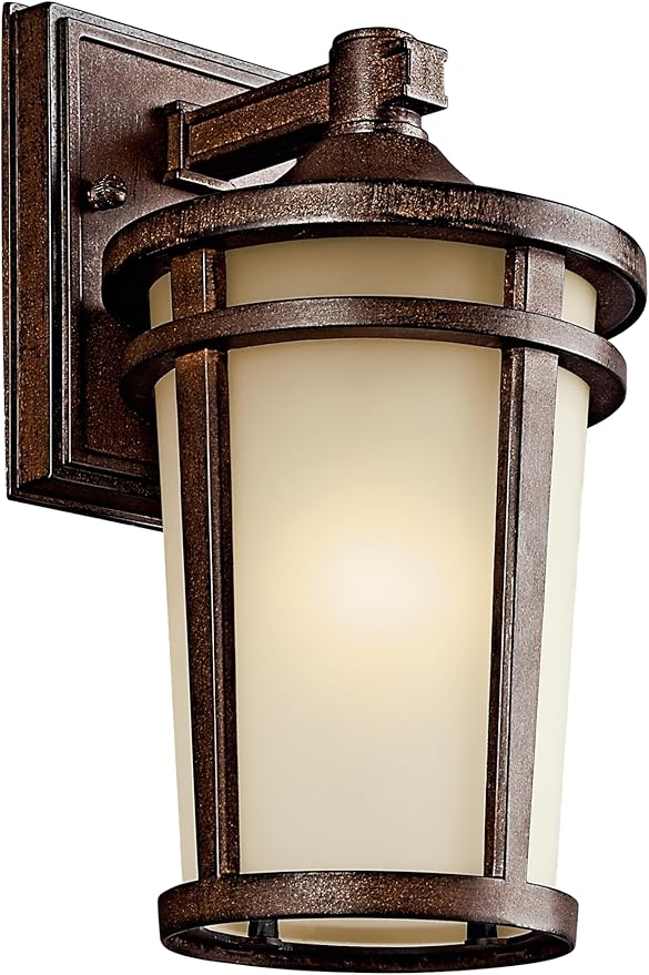 Kichler Atwood 11" Outdoor Wall Light with Light Umber Mist Glass and Brown Stone, 1-Light Exterior Wall Sconce, (11" H x 6" W), 49071BST, White