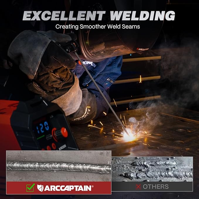 ARCCAPTAIN 220Amp 10PCS Rods Stick Welder, [Large LED Display] ARC/Lift TIG Welding Machine with Synergic Control, IGBT Inverter 110V/220V MMA Welder Machine with Hot Start, Arc force, and Anti-Stick