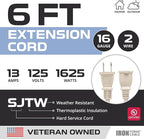 Iron Forge Cable 2 Prong Extension Cord 6 ft - 16 Gauge 13 Amp Heavy Duty Outdoor 2 Prong Power Cord - SJTW - Great for Landscaping, Deck, Outdoor Lights - Tan