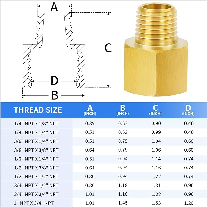 ChillWaves Brass Pipe Fitting Extension Adapter 3/8" NPT Female x 3/8" NPT Male Thread Adapter(6-PACK)