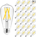 Hizashi Vintage Led Edison Bulbs Dimmable, 6W Equivalent 60W, E26 Base Light Bulbs, 700LM, 3000k Soft White, UL Listed, High CRI 95+ Eye Protection, Clear Glass, Pack of 24
