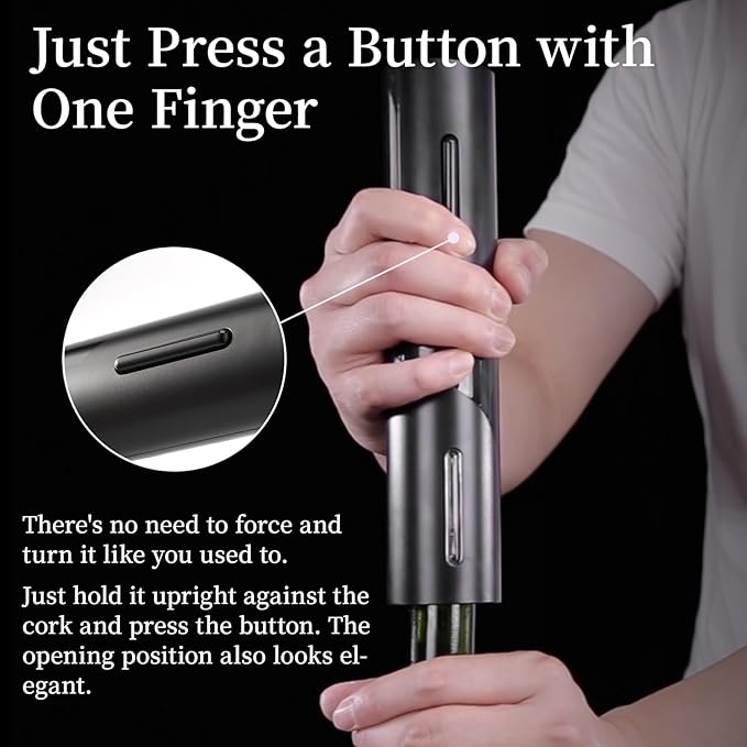 Electric Wine Opener, Battery-Powered, Cork Puller, Foil Cutter Included, Simple Design, Effortless and Enjoyable Wine Cork Removal, Convenient Wine Accessory, Best Choice for Wine Lovers(Black)