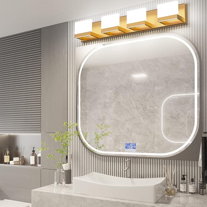 Tipace Gold Vanity Lights for Bathroom Modern LED 4 Lights Bathroom Vanity Lights Up and Down Wall Light Fixtures 6000K
