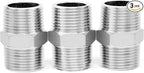ChillWaves 304 Stainless Steel Pipe Fitting, Hex Nipple 3/8" NPT Male x 3/8" NPT Male Thread Adapter(3-PACK)