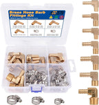 KOOTANS 18PCS Brass Hose Barb Fittings 90 Degree Elbow Barb to NPT Male Thread Adapter Kit 1/4" 5/16" 3/8" Barbed Air Hose Fittings with 30pcs Pipe Clamps for Water Fuel Air Line Connector Fitting