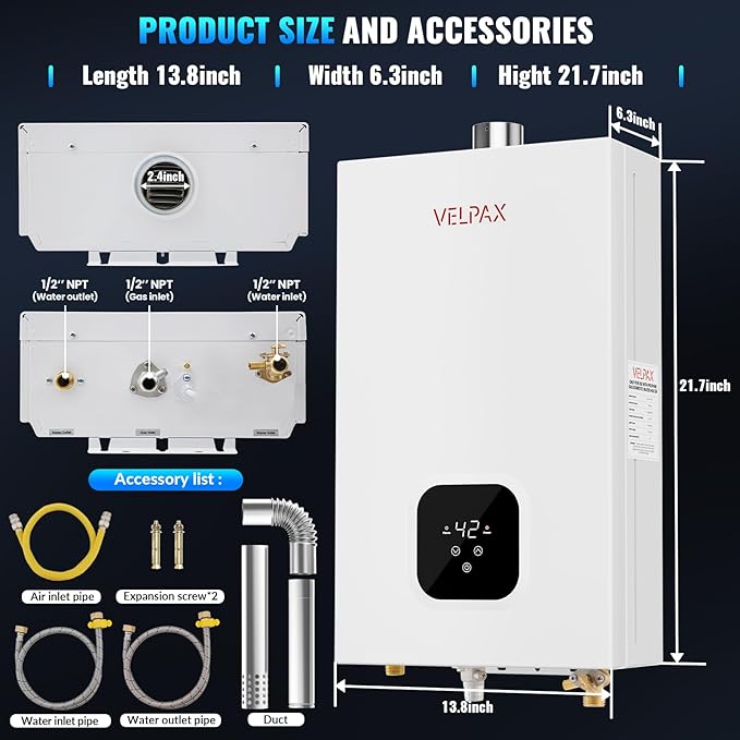 Natural Gas Tankless Water Heater,4.21GPM 16L Indoor,Instant Hot Gas water heater,Constant Natural Water Heater with Fahrenheit Digital Display,Multi-Protection