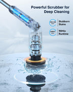 Leebein Electric Spin Scrubber, Shower Scrubber with 4 Adjustable Angles and 8 Brush Heads, Electric Scrubber with Long Handle & Remote Controller, Cleaning Brush for Bathroom, Tub, Floor (Black)