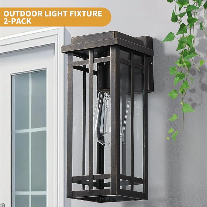 13.8'' Outdoor Wall Light Fixtures 2 Packs, Porch Lights Outdoor Lighting for House, Exterior Lighting Fixtures Wall Lantern, Waterproof Modern Outside Sconce for Garage, Oil-Rubbed Bronze (No sensor)