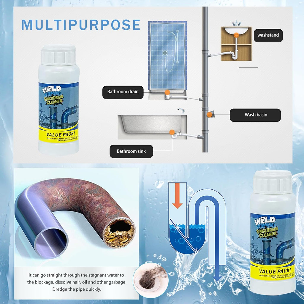 Wild Tornado Pipe Dredge, Powerful Sink and Drain Cleaner Powder, Fast Foaming Drain Cleaner for Kitchen and Pipes Cleaning Tool