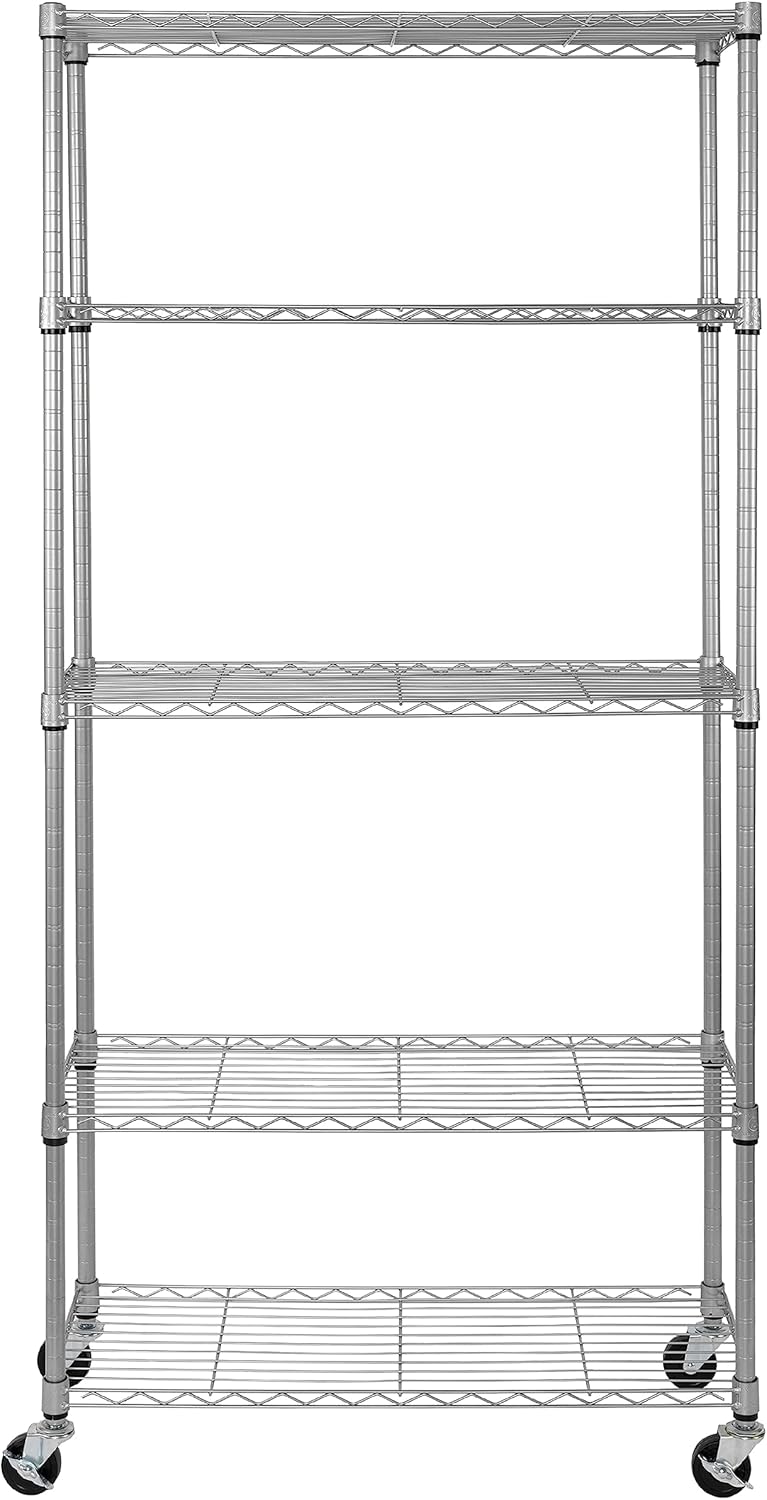Seville Classics UltraDurable Heavy Duty NSF Solid Steel Wire Rack Storage Unit, Organizer for Garage, Warehouse, Office, Restaurant, Classroom, Kitchen, Silver, 5-Tier Shelving, 36" W x 14" D