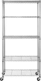 Seville Classics UltraDurable Heavy Duty NSF Solid Steel Wire Rack Storage Unit, Organizer for Garage, Warehouse, Office, Restaurant, Classroom, Kitchen, Silver, 5-Tier Shelving, 36" W x 14" D