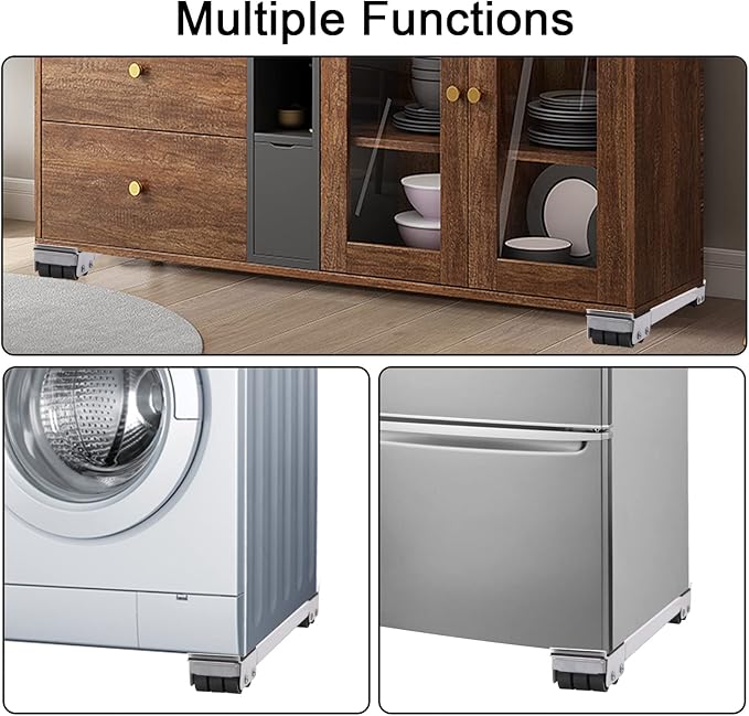 2Pcs Extendable Appliance Furniture Dolly Mobile Roller, Heavy Duty Adjustable Washing Machine Mobile Stand Base, Metal Movable Bracket for Refrigerator Washing Machine Dryers Diswashers Base, White