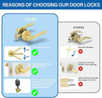 Amerdeco 1 Pack Brushed Gold Door Handles Interior, Knurled Privacy Door Handles with Lock,Gold Door Lever for Bedroom or Bathroom,Reversible Keyless for Left Right Handed Doors AM0027