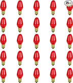 Sunlite 01275 7C7 Incandescent Bulb, 7 Watt, Candelabra E12 Base, C7 Small Night Light, Colored Bulb, Red, 25 Count