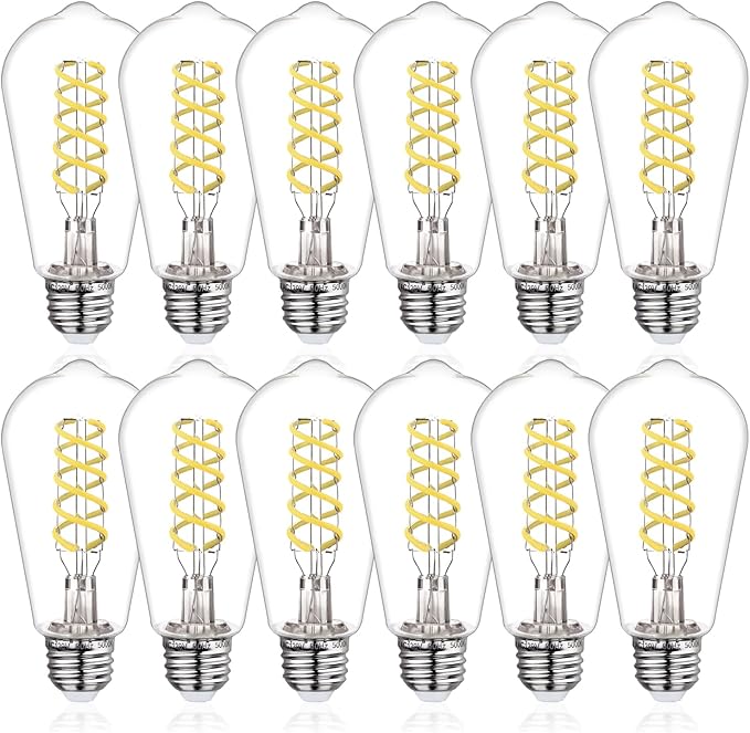 ST58 Edison Bulbs 60 Watt Led, 5000K Vintage Light Bulbs, E26 Led Bulb 6W Dimmable Plastic 600LM, Antique Decorative Filament LED Bulb for Bedroom Office Fan Lights Ceiling Fixtures 12 Pack
