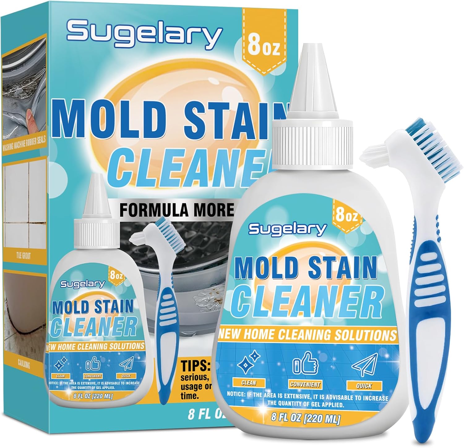 Sugelary Mold Stain Cleaning Gel, 8 fl oz Thick Cleaner for Washing Machine Gasket, Grout, Caulk, Shower, Sink, and Bathroom Surfaces