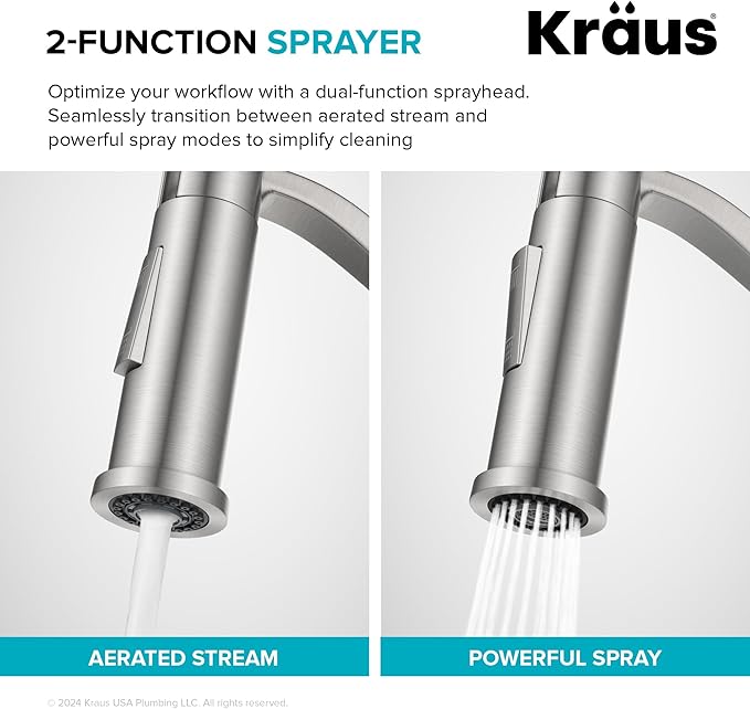 KRAUS Torak Pull Down Kitchen Faucet in Matte Black with Commercial Style Spring Spout, 2 Function Sprayer, Pre-Attached Water Lines, and Mounting Hardware, KPF-2635MB