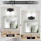 Bathroom Light Fixtures Over Mirror, 2-Light Modern Matte Black Vanity Lights with White Frosted Glass Shade, Bathroom Wall Lamp Sconces for Mirror Bedroom, Living Room Hallway Small Space