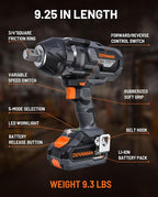 TITANCE X9 Brushless Impact Wrench, 20V Cordless 3/4'' Impact Gun, 1650 Ft-lbs (2200 Nm) High Torque, 5 Modes, 4.0Ah Battery Powered Heavy-Duty Wrench for Lug Nuts, Truck, Tractor & Industrial Use