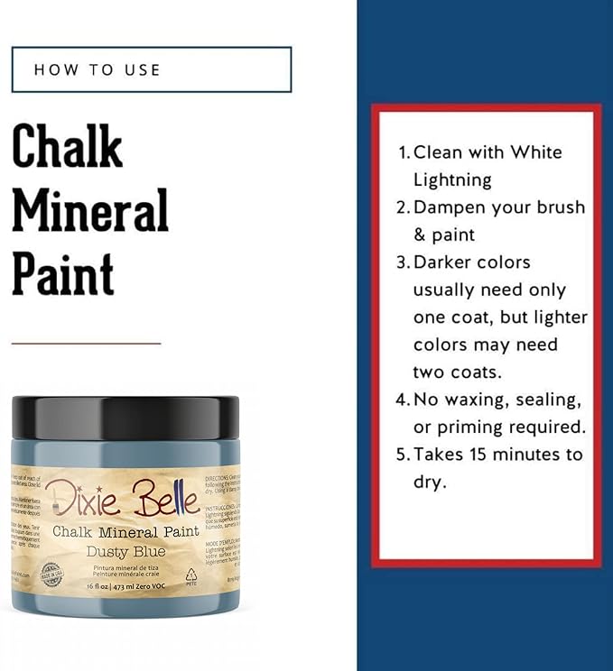 Dixie Belle Paint Company Chalk Finish Furniture Paint - Dusty Blue (16oz) - Matte Faded Denim Chic Chalk Mineral DIY Furniture Paint