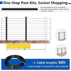 36" Expandable 2-8FT Black T304 Cable Railing Post Kit, Complete Cable Railing System with 2 Level Posts & 98ft 1/8" Wire Rope(No Handrail), Adjustable Length Easy DIY for Decks/Porch