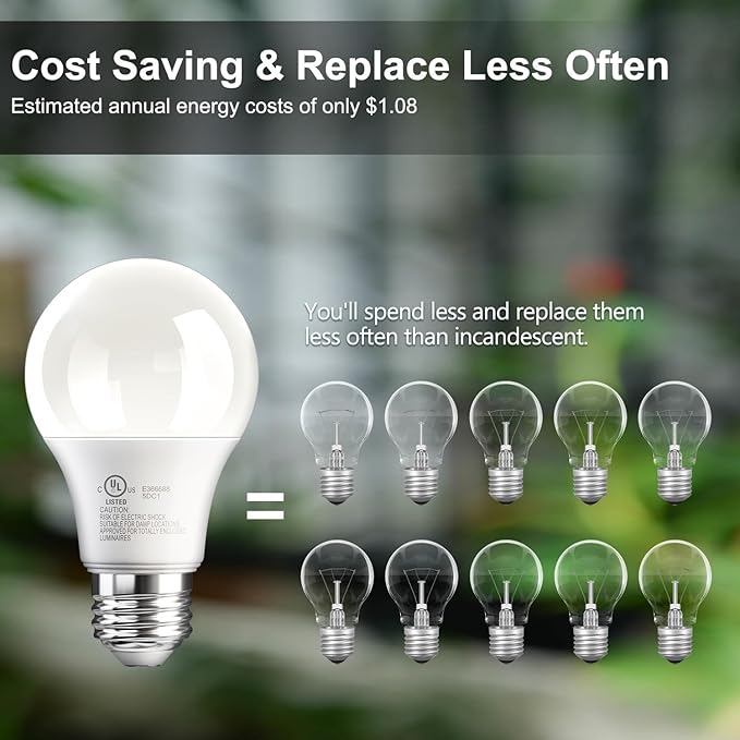 TJOY 24 Pack A19 LED Light Bulbs Warm White 3000K, 60 Watt Equivalent, Efficient 9W, E26 Standard Base, Non Dimmable Energy Saving Warm Light Lamp Bulb, 800LM, 120V, for Home, Bedroom, Living Room