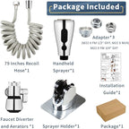 CECEFIN Kitchen Sink Sprayer Hose Attachment for Faucet, Kitchen Faucet Head Replacement w/ 79" Recoil Hose and Holder, Pressurized Water Saving Aerator & Diverter Valve, Faucet Sprayer Attachment Set