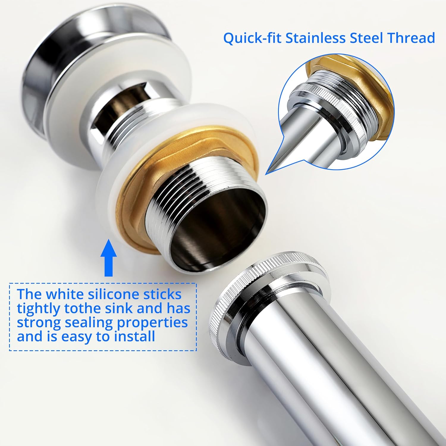 Bathroom Sink Pop Up Drain Kit Vessel Push Button Drain Stopper Assembly Vanity Sink Drain with Overflow, Polished Chrome