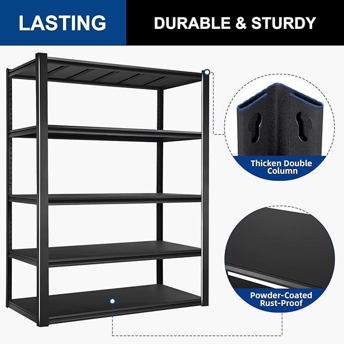 BILT HARD 3500LBS 48" W x 24" D x 72" H Garage Shelving, 5-Shelf Industrial Storage Shelves Heavy Duty, Metal Shelving Units with Adjustable Shelf, Steel Utility Shelves, 2 Pack