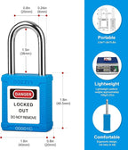 Lockout Tagout Locks 6-Pack｜OSHA Blue Loto Locks Keyed Different｜2 Keys/Lock for Industrial Machinery & Electrical Panels｜Chrome Steel & Laser Coding
