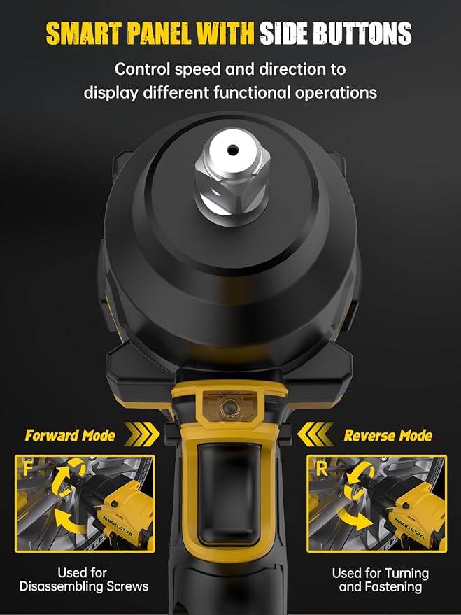 MIKKUPPA 800N.m (600Ft-lbs) Cordless Impact Wrench - 1/2 Power High Torque Battery Impact Gun, 2x 4.0Ah Battery, Fast Charger, 4 Sockets, 6 Screws Impact Gun for Wheel Lug Nuts