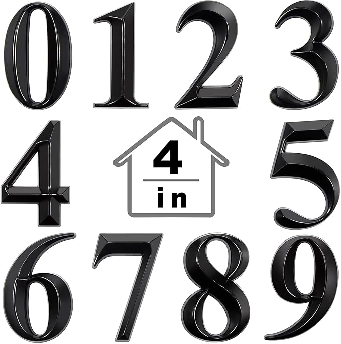 Jetec 10 Pcs House Numbers 3D Door Mailbox Numbers 0-9 Self Adhesive House Door Street Address Stickers for, Apartment, Office, Hotel Room, Mailbox Signs(4 x 2.5 Inches,Black)
