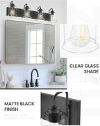 zeyu Modern Bathroom Light Fixtures, 4 Light Vanity Lighting, 28.5' Bathroom Mirror Wall Light, Matte Black Finish with Clear Glass Shade, ZSL72B-4W BK