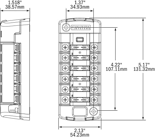 Blue Sea Systems 5035 ST Blade Fuse Block - Six Independent Circuits with Cover, 100 Amps