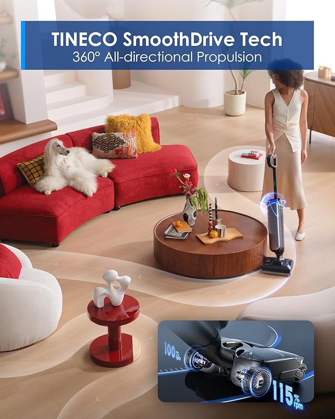 Tineco Floor One S9 Artist Pro Wet Dry Vacuum Cleaner, 22kPa Suction, 360° SmoothDrive, Anti-Tangle Design, 185°F Flashdry, 75 Min Runtime, Dual-Edge Cleaning, 180° Lay-Flat