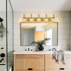 Modern Glass Crystal Vanity Light - Vintage Bathroom Lighting Fixtures Over Mirror, 5 Light Vanity Lights G9 Bulb (35.43 Inch, Gold)