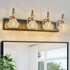 Bathroom Light Fixtures, Modern Glass Crystal Bathroom Vanity Light Vintage Bathroom Lighting Fixtures Over Mirror 4 Light Vanity Lights G9 Bulb (27.55 Inch, Black Gold)