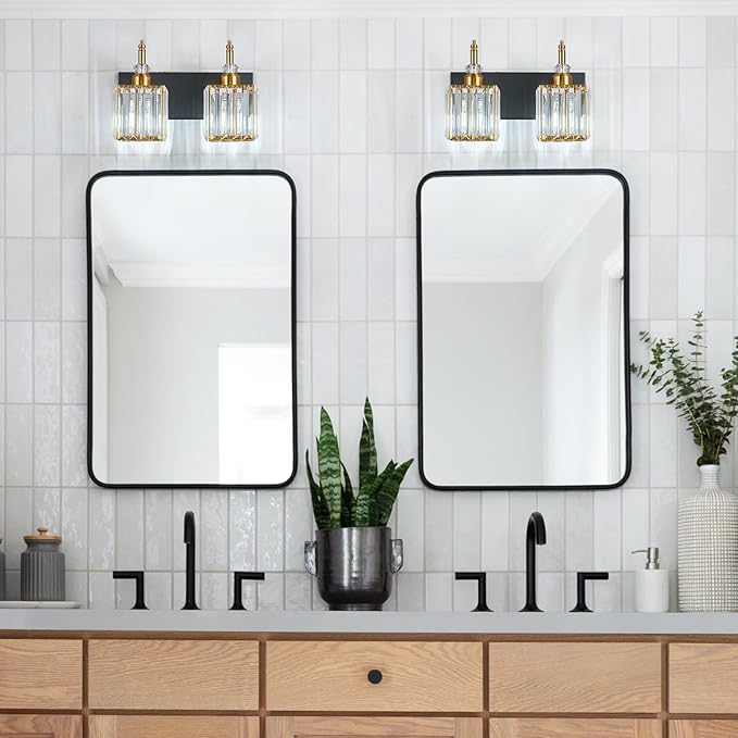 Modern Vanity Lights Black Gold 2 Light Bathroom Vanity Light Crystal Bathroom Light Fixtures Over Mirror
